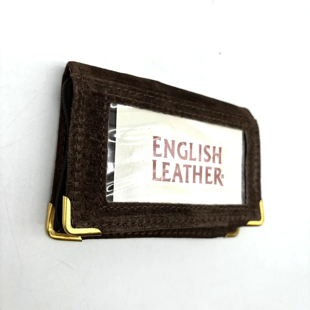 New Vintage English Leather Brown Suede Zip Around Bifold Photo Wallet 5x3.25
